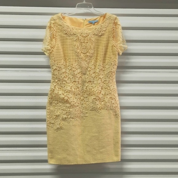 ANTONIO MELANI Dresses & Skirts - Antonio Melani Dress Womens Size 10 Yellow Embroidered Short Sleeve